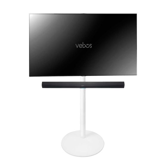 Piedistallo Vebos con Televisione Denon HEOS Home Cinema Soundbar bianco