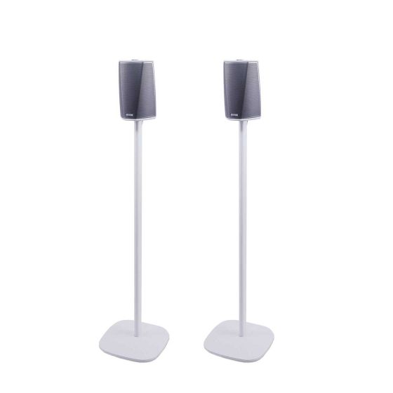 Coppia di piedistalli Vebos con Denon HEOS 1 Bianco Doppio