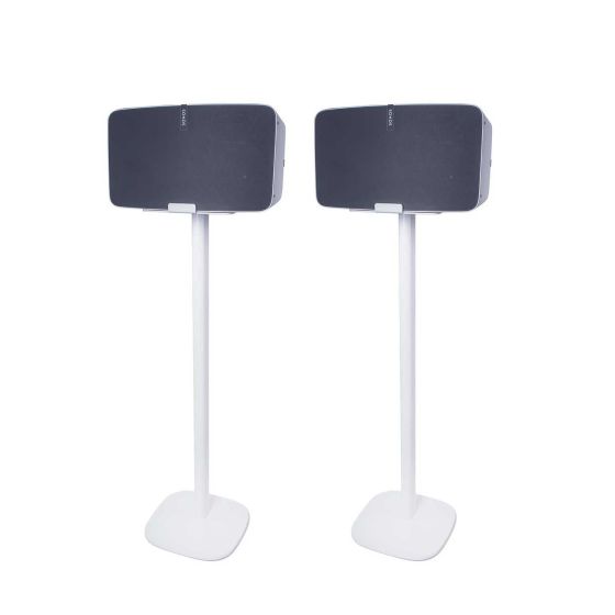 Coppia di piedistalli Vebos con Sonos Play 5 Gen 2 Bianco Doppio